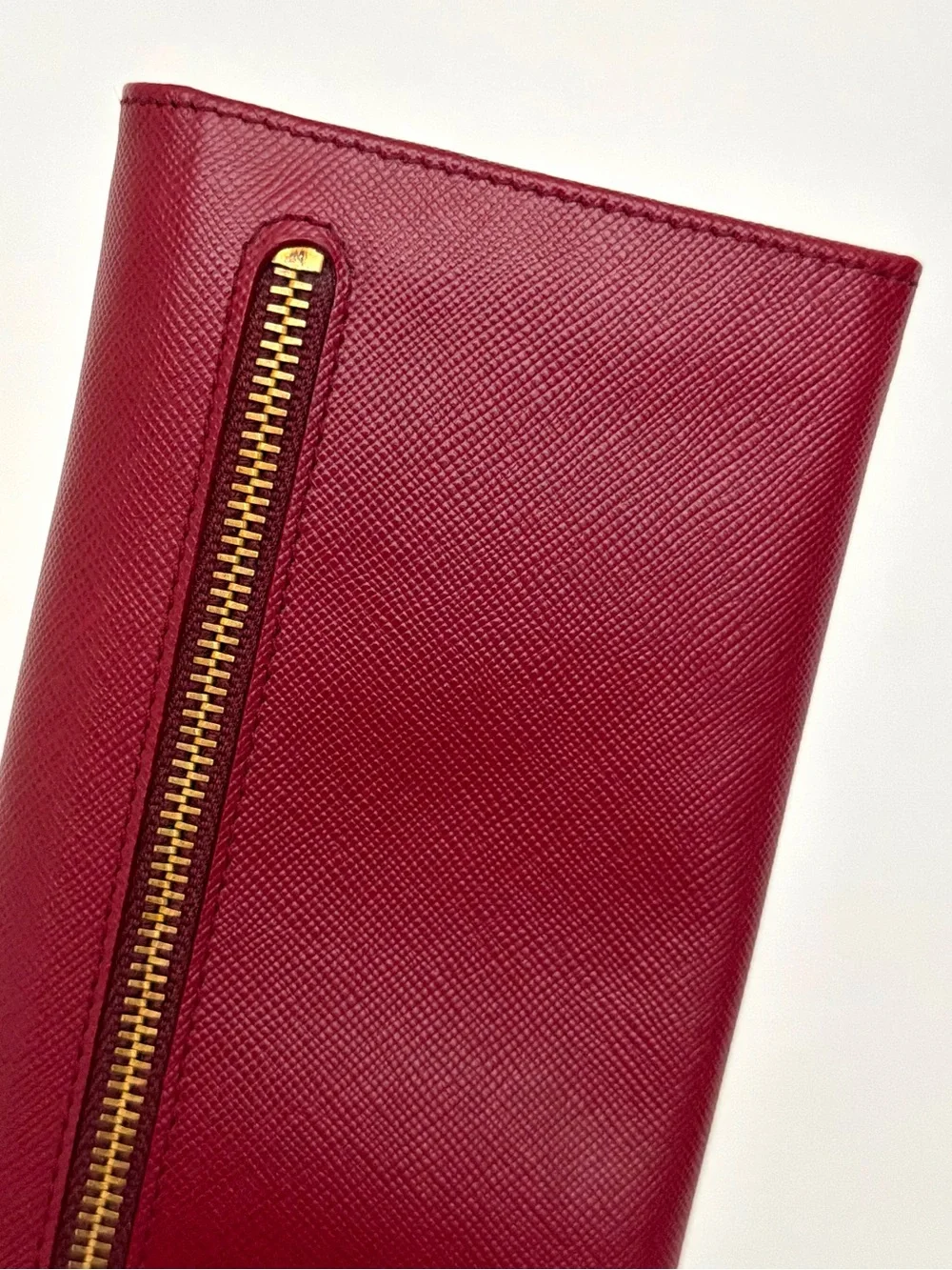 Prada Dark Red Leather Crystal Embellished Flap Continental Wallet